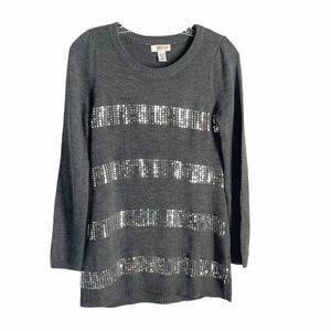 🟢Route 66 Grey Long Knit Sequin Stripes Size L